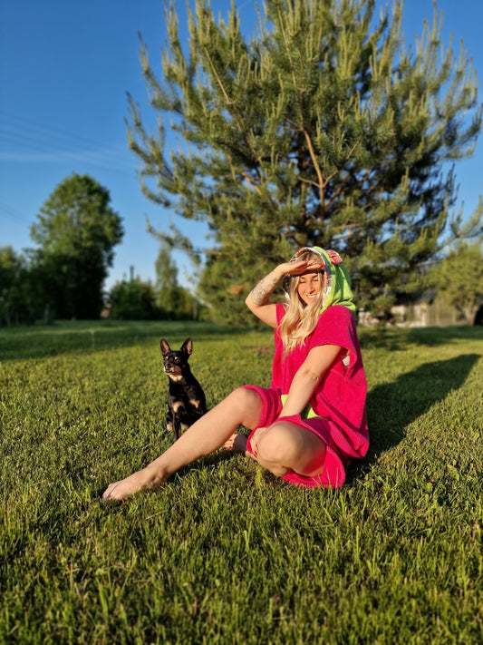 Pončo Rozā ar Zaļu