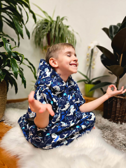 Kokvilnas auduma Pončo Haizivis